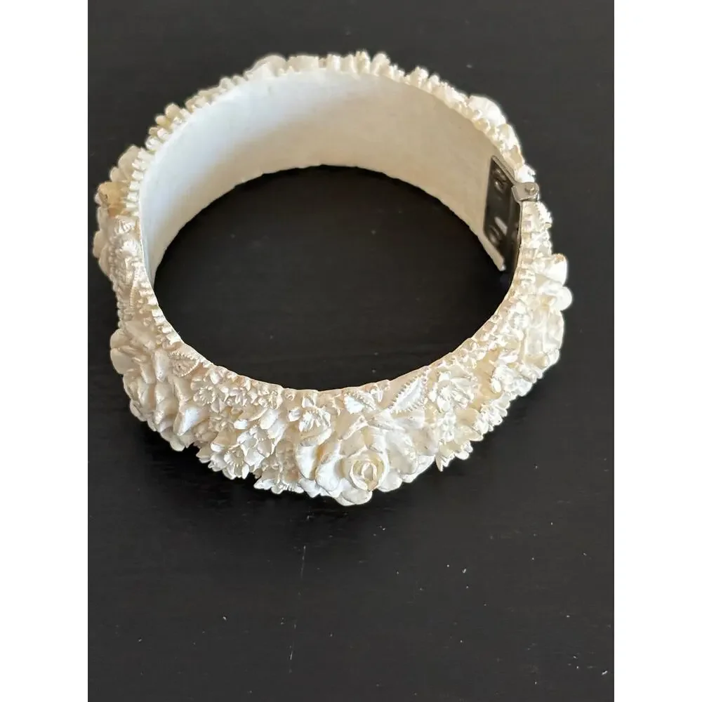 Vintage 1940's Carved Celluloid Plastic Hinged Bracelet